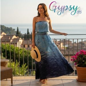 Gypsy 05 strapless blue ombré boho maxi dress size XS